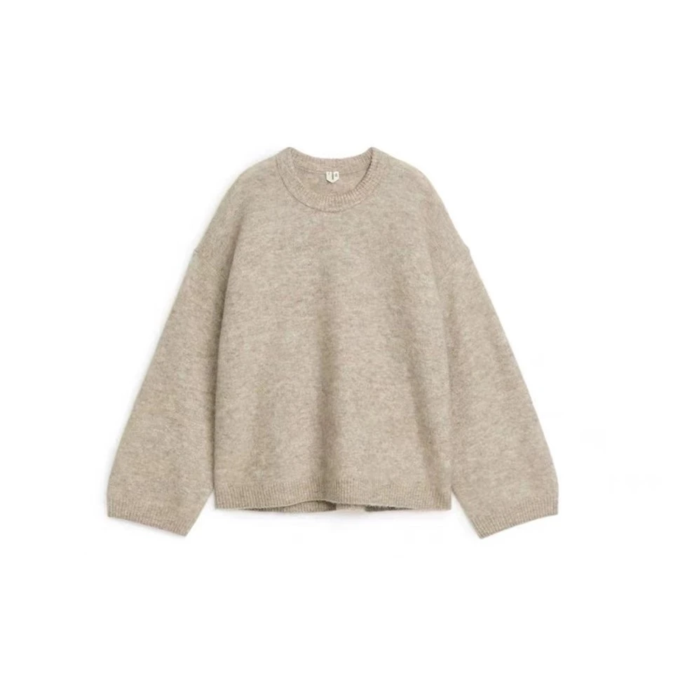 Dame designer stribet rullekrave strikket sweater