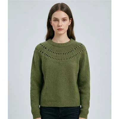 Grøn gennembrudt åg sweater med rund hals