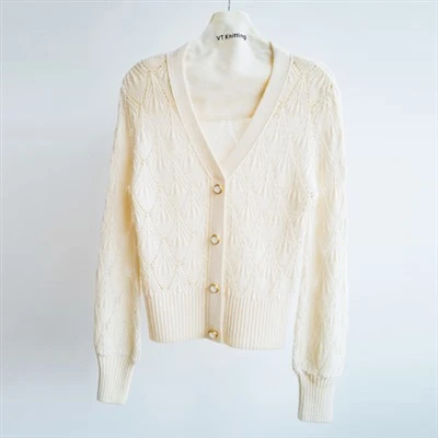 Hvid strik cardigan i bomuld
