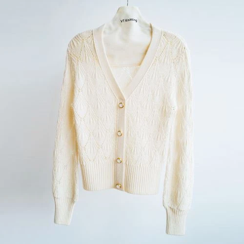 Hvid strik cardigan i bomuld